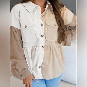 Peplum Corduroy Button-Down Shacket